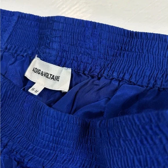 Zadig & Voltaire Women Size 16-M Royal Blue Silk Blend Pants Floral Embroidered